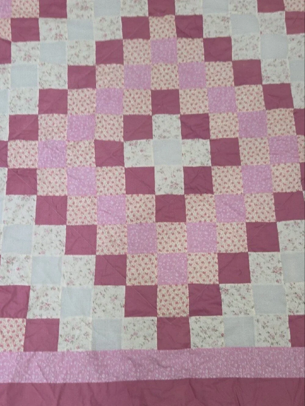 Pink And White Square Pattern Manufactured Quilt 84 X 84